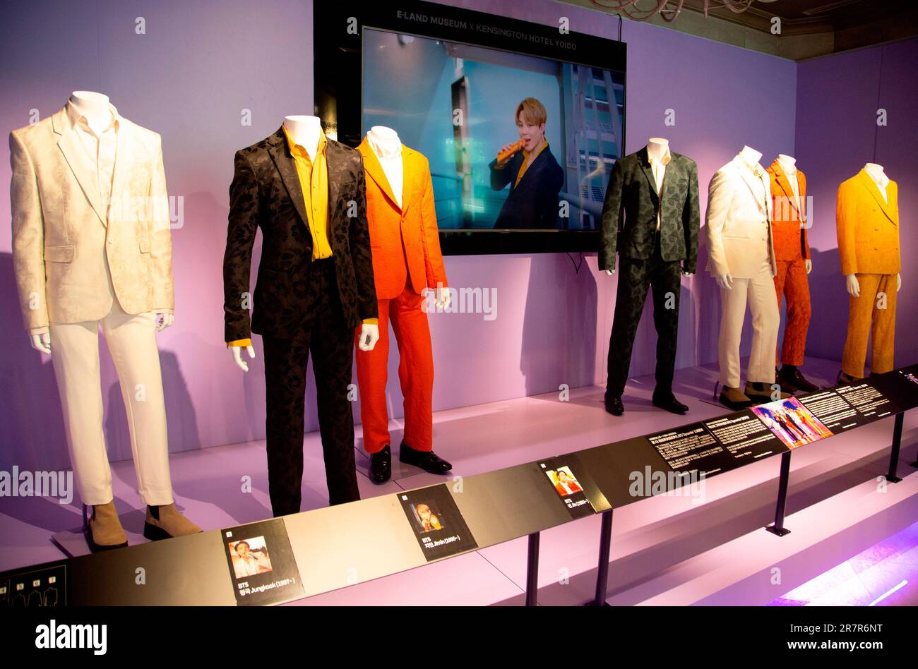 BTS' 10th Anniversary Festa, June 15, 2023 : The outfits donned by BTS during their performance of 'Dynamite' at the 63rd Grammy Awards, are displayed at a hotel in Seoul, South Korea. Eland Group displays the performance outfits to the public from its collection that it acquired from an auction, to celebrate K-pop band BTS' 10th debut anniversary. BTS' 10th Anniversary Festa is held from June 12 for two weeks at various places in Seoul. Credit: Lee Jae-Won/AFLO/Alamy Live News Stock Photo