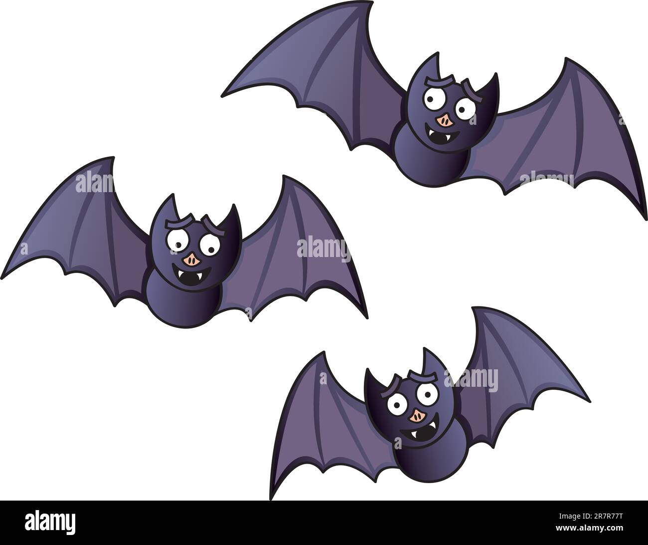Three flying cartoon bats with funny faces. Stock Vector