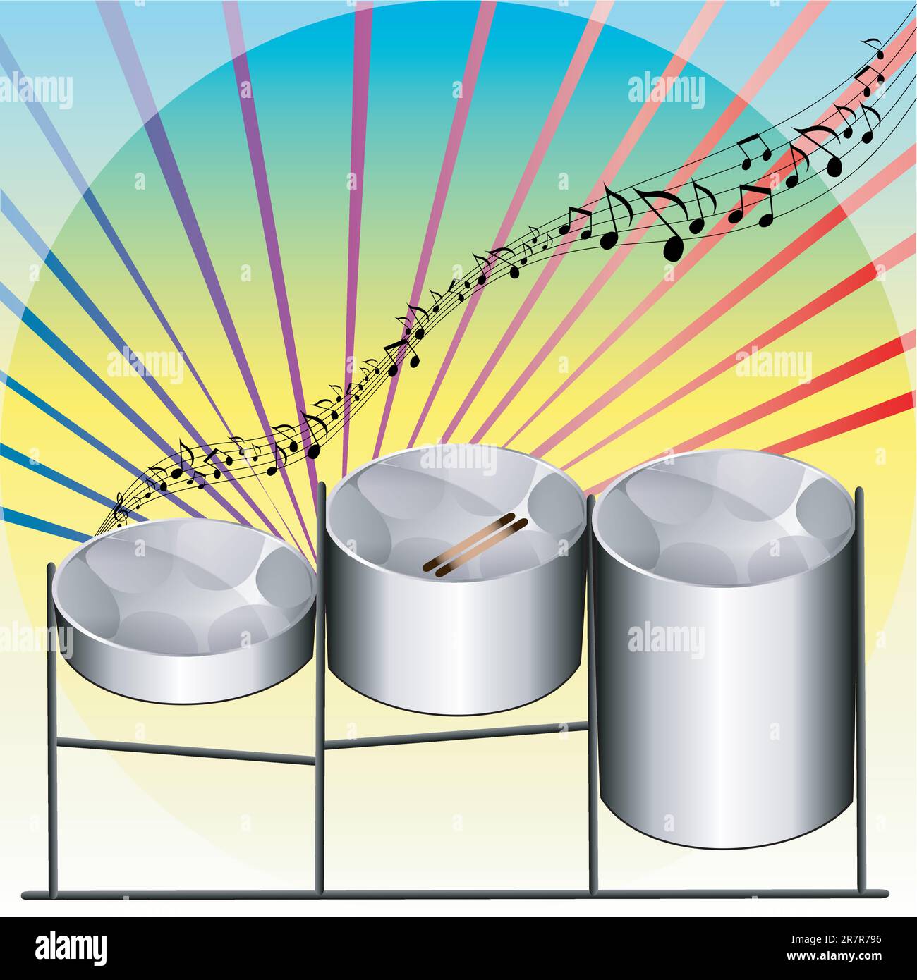 Vector Illustration of three variations of Steel Pan Drums invented in Trinidad and Tobago. Stock Vector