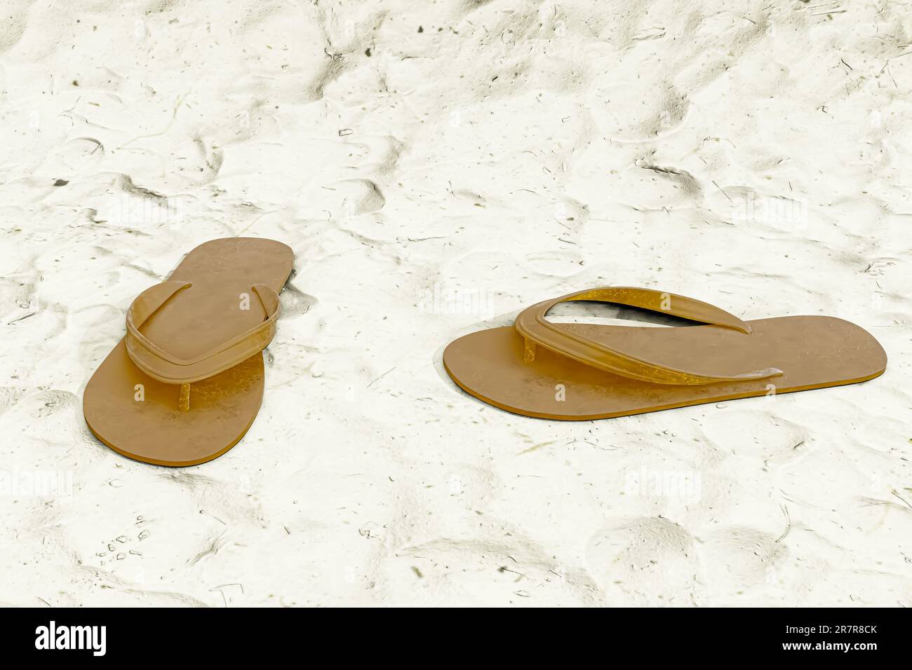 flip flop on beach sand 3d illustration Stock Photo - Alamy