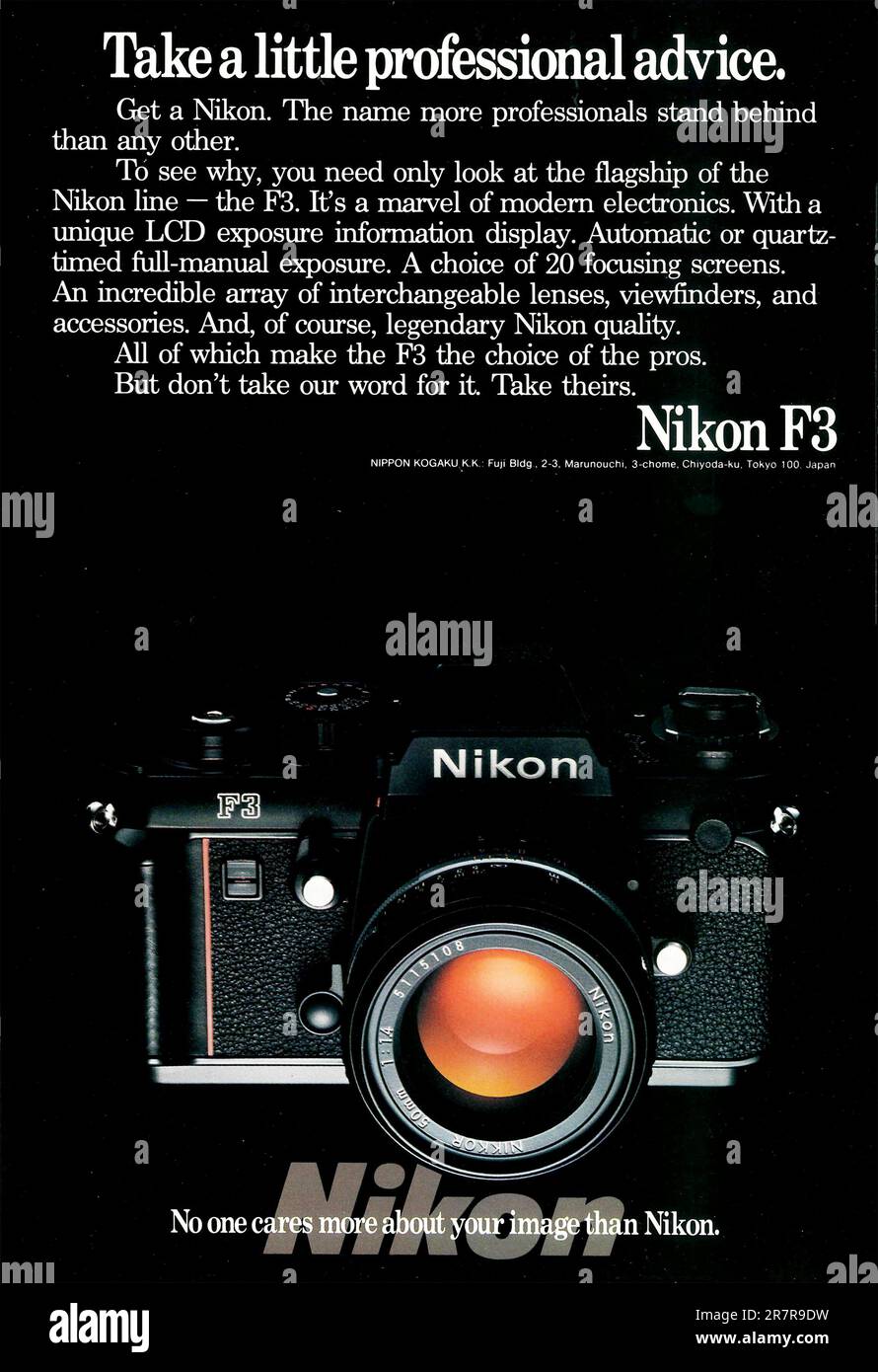 Nikon F3 advert in a magazine 1982 Stock Photo
