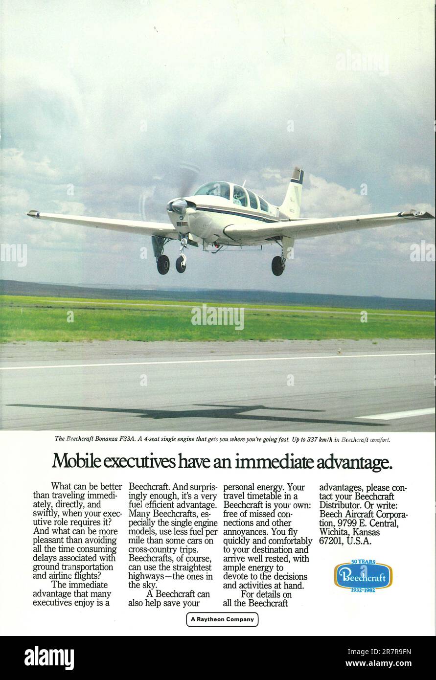 Beechcraft Bonanza F33A advert in a Natgeo magazine 1982 Stock Photo