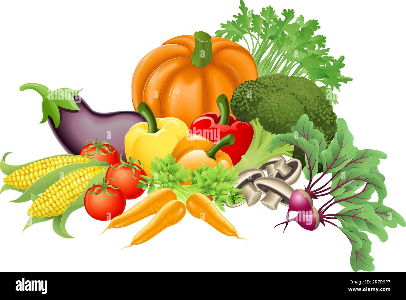 Illustration of an assortment of fresh tasty vegetables Stock Vector