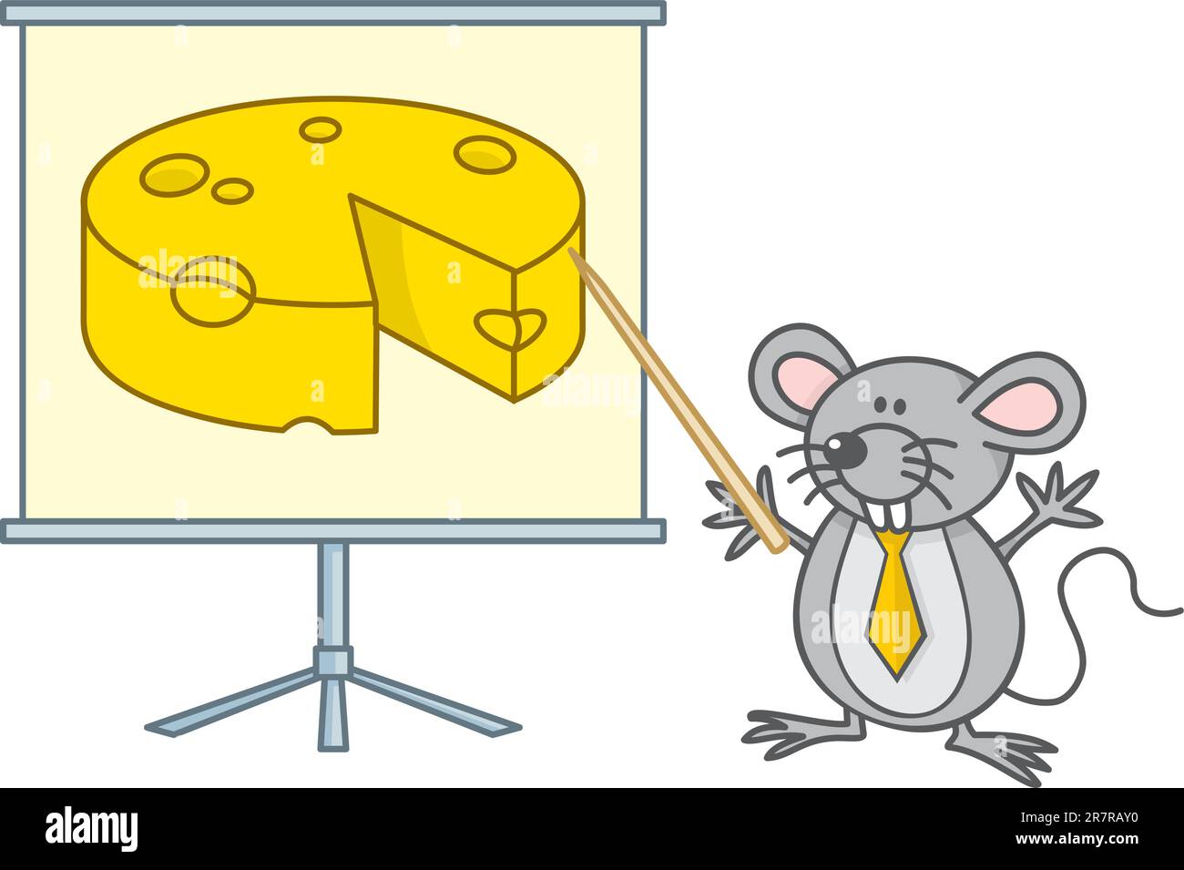 Mouse businessman cartoon points yellow cheese on a board Stock Vector
