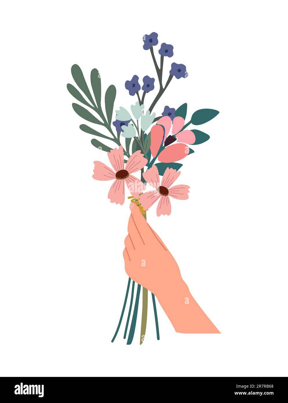 Female hand holding bouquet of delicate flowers Stock Vector Image ...