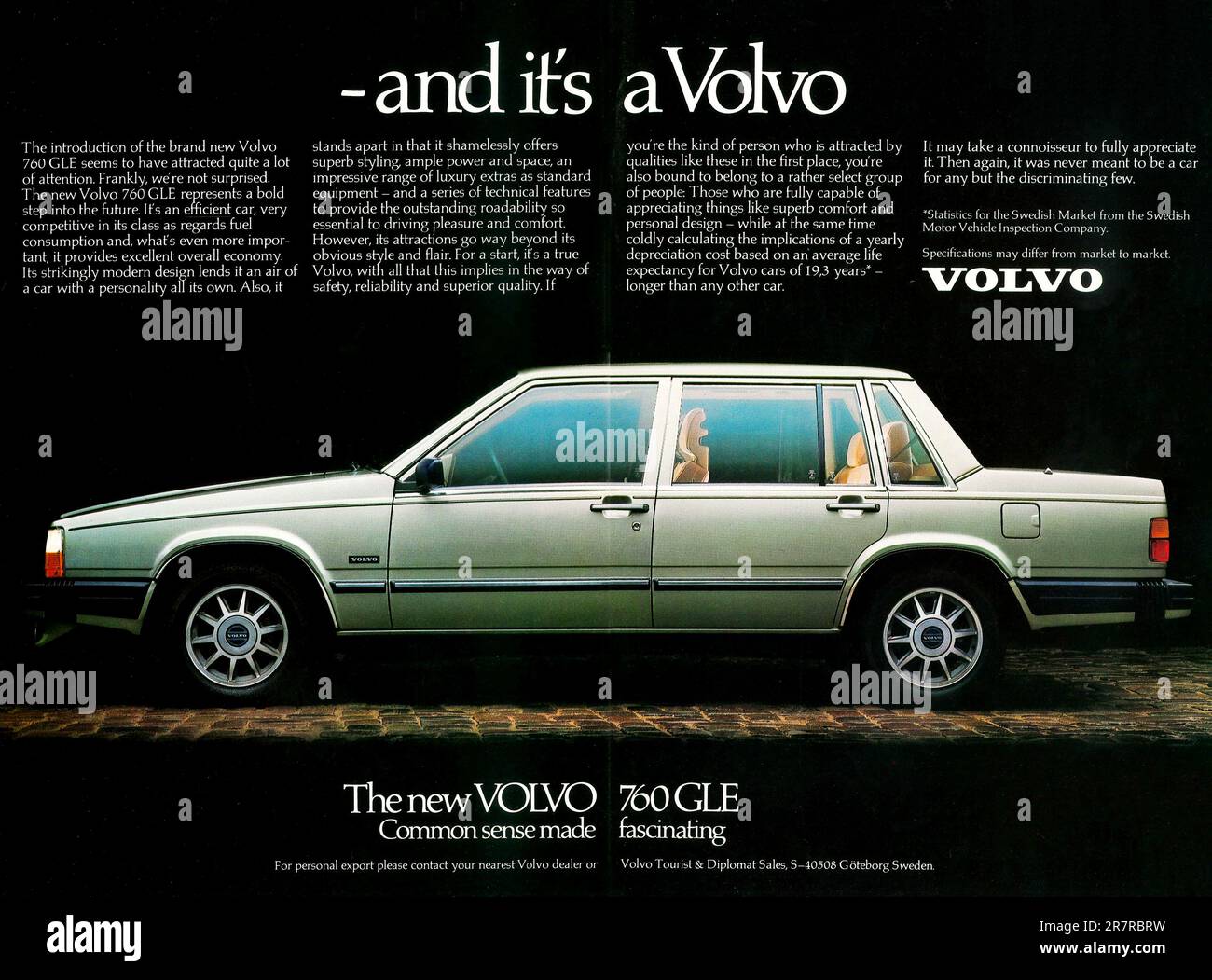 Volvo 760 GLE advert in a magazine 1982. Common sense made fascinating campaign by Volvo Stock Photo