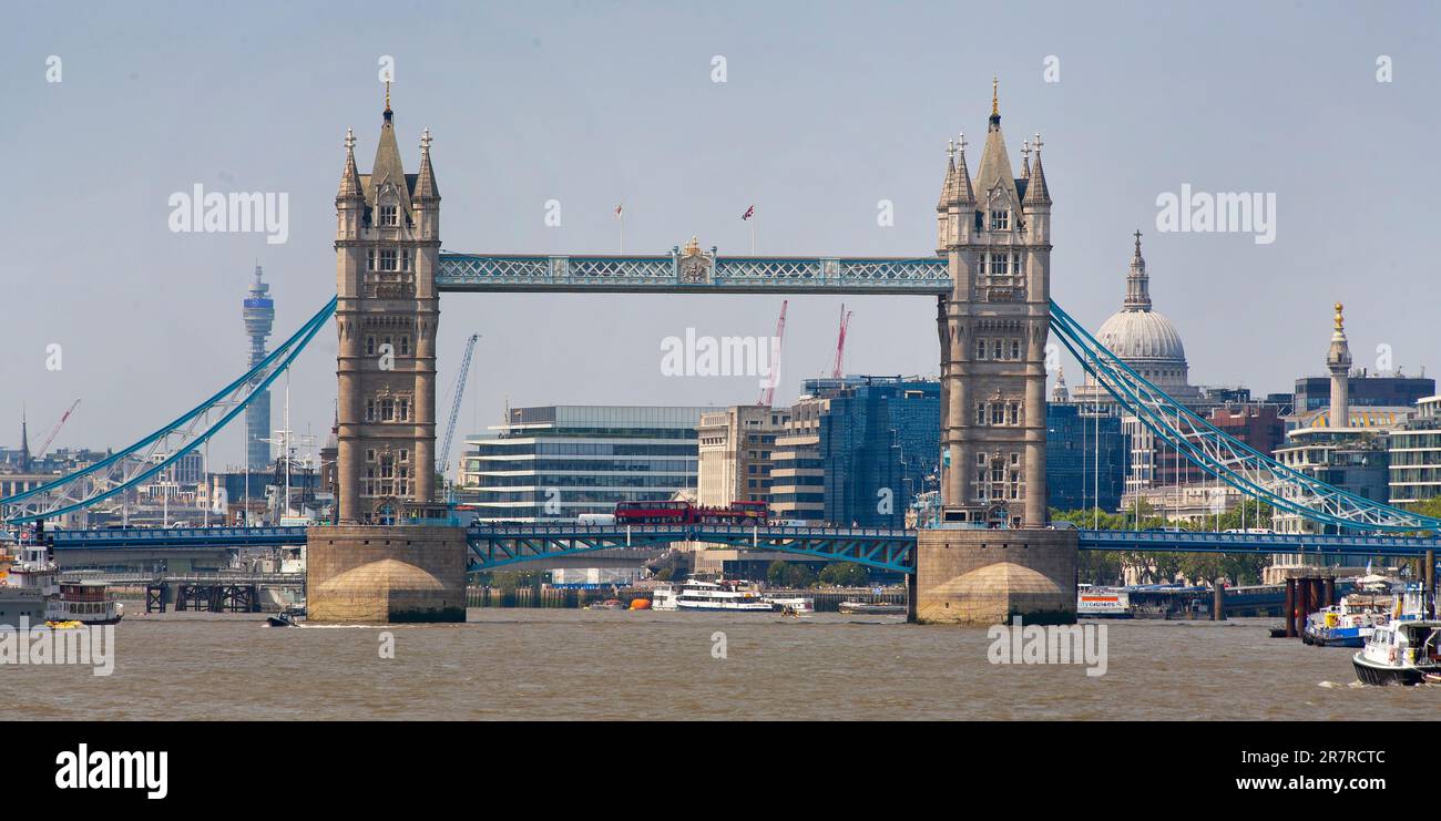 London Tower Bridge, summer day, viewed from the East Stock Photo
