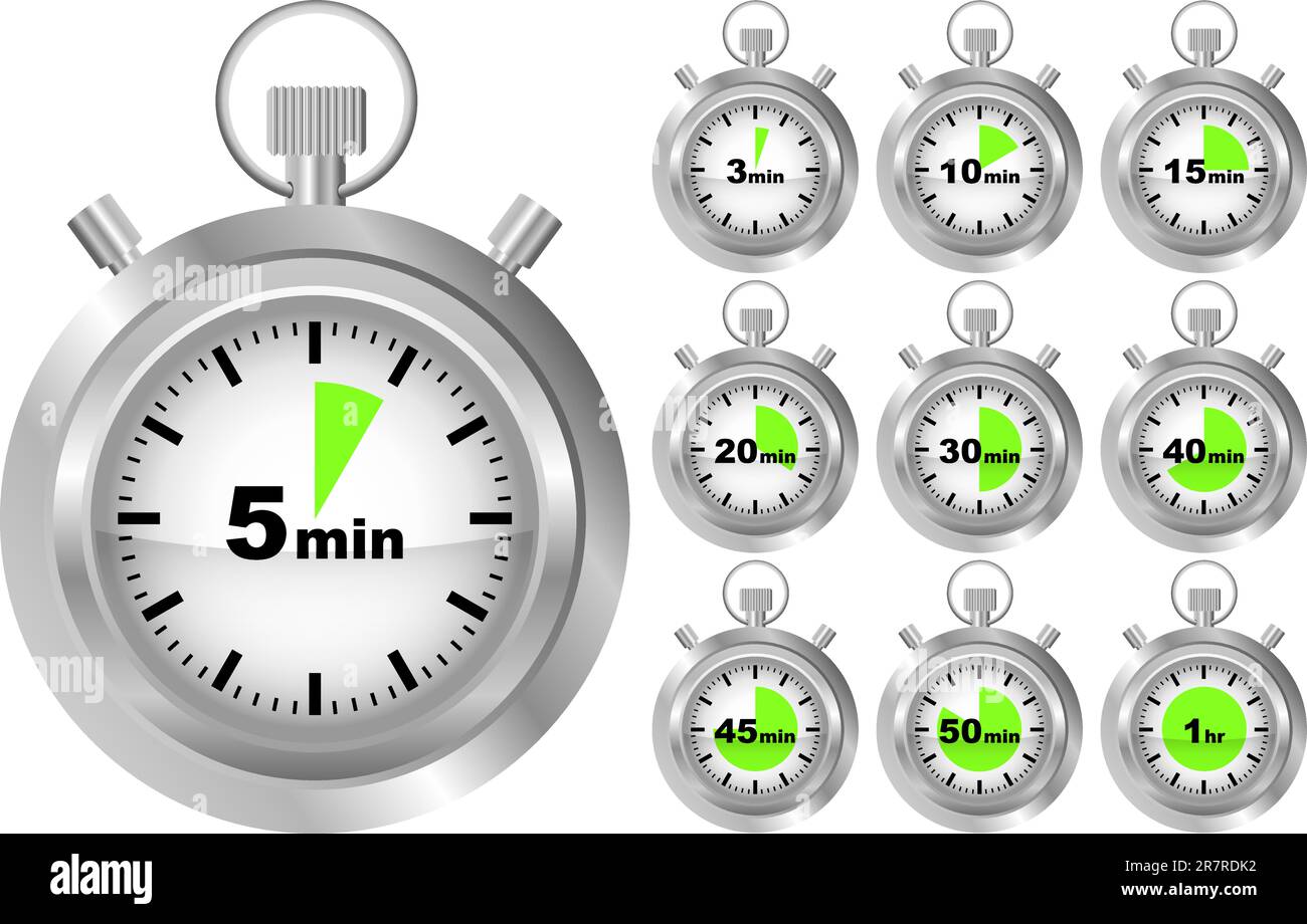 Collection of Stopwatches Timer in Different Positions Stock Vector