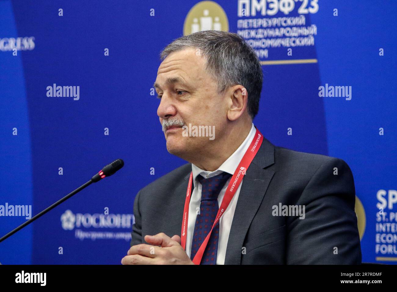 Saint Petersburg, Russia. 16th June, 2023. Ruslan Davydov, Russian statesman. Acting Head of the Federal Customs Service of the Russian Federation, attends a session on A Digital Area of Growth: How Labelling is Changing the Business Climate in the framework of the St. Petersburg International Economic Forum 2023 (SPIEF 2023). Credit: SOPA Images Limited/Alamy Live News Stock Photo
