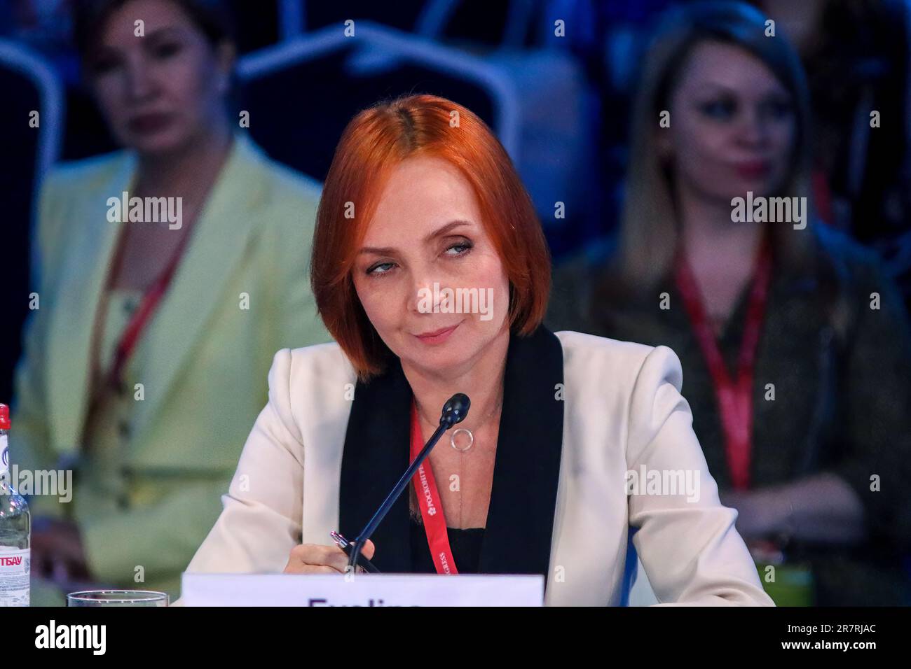 Saint Petersburg, Russia. 16th June, 2023. Evelina Zakamskaya, Chief Editor, Doctor TV Channel, attends a session on Biomedical Science as a Key Factor in Achieving National Security in the framework of the St. Petersburg International Economic Forum 2023 (SPIEF 2023). (Photo by Maksim Konstantinov/SOPA Image/Sipa USA) Credit: Sipa USA/Alamy Live News Stock Photo