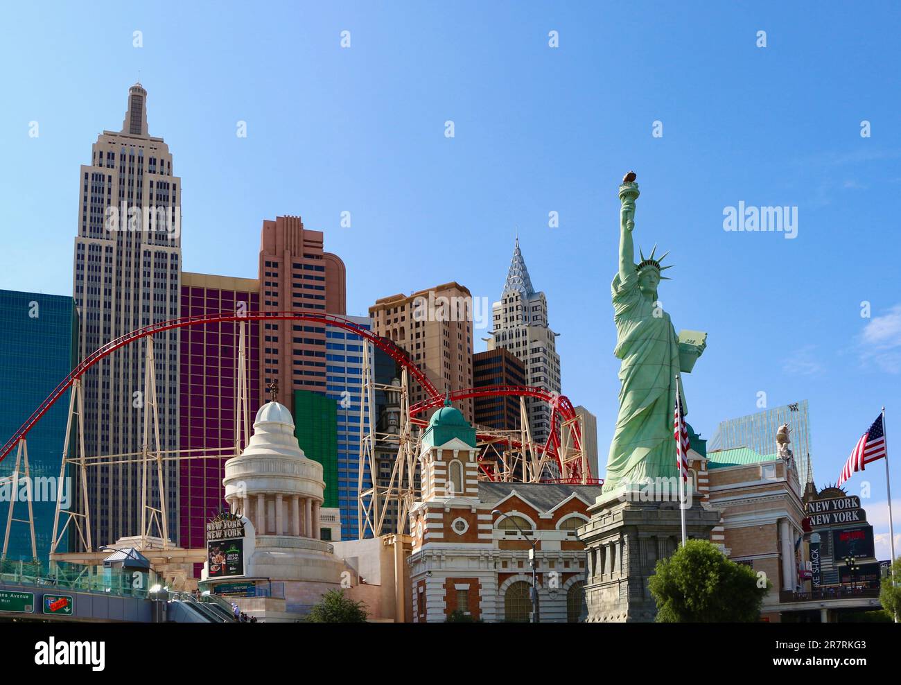 Fake skyscrapers and copy of the Statue of Liberty at the New YorkNew York Hotel and Casino Las
