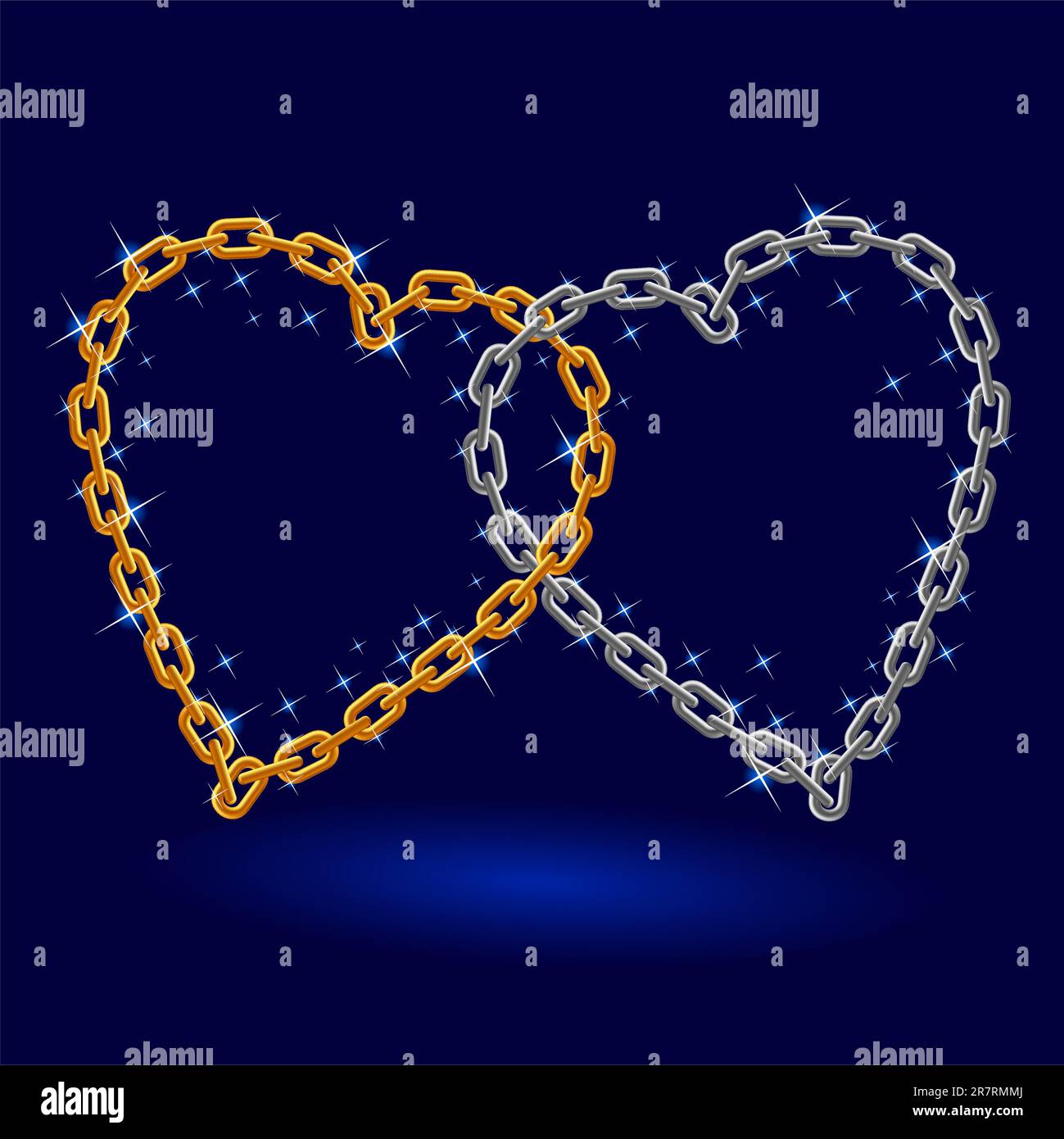 Chain silver and gold heart. Illustration on white background Stock Vector