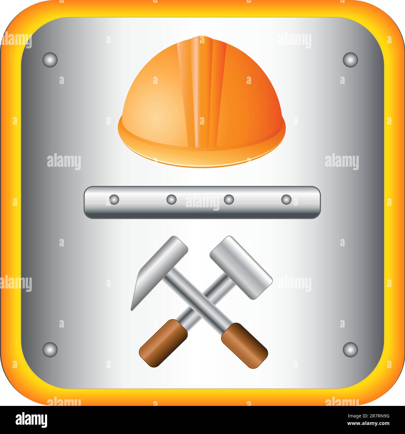 The button with helmet and two hammer Stock Vector