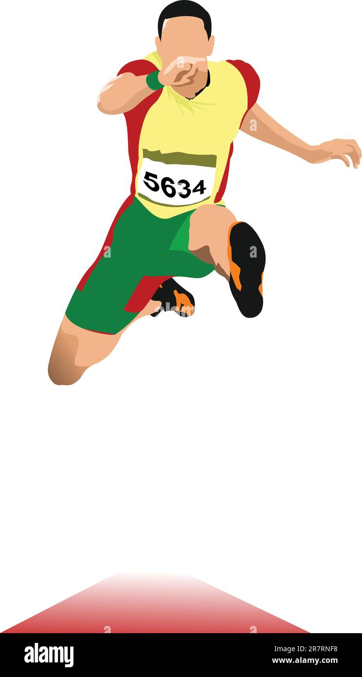 Man long jump. Sport. Track and field. Vector illustration Stock Vector