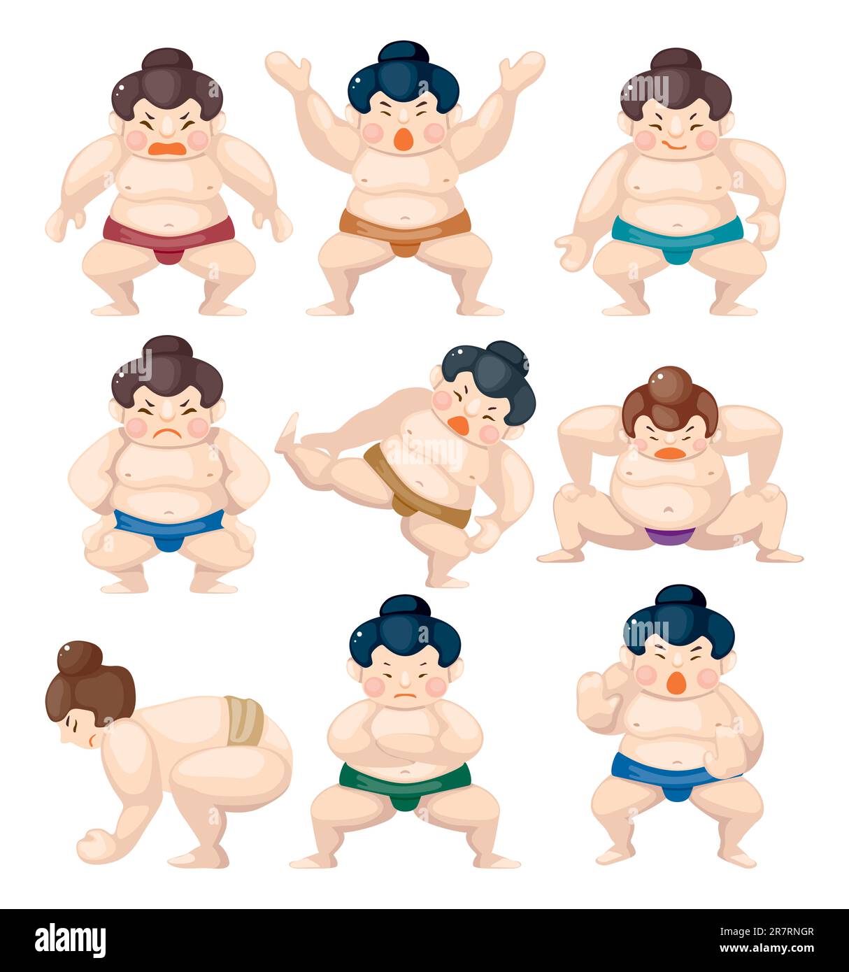 cartoon Sumo wrestler icons Stock Vector