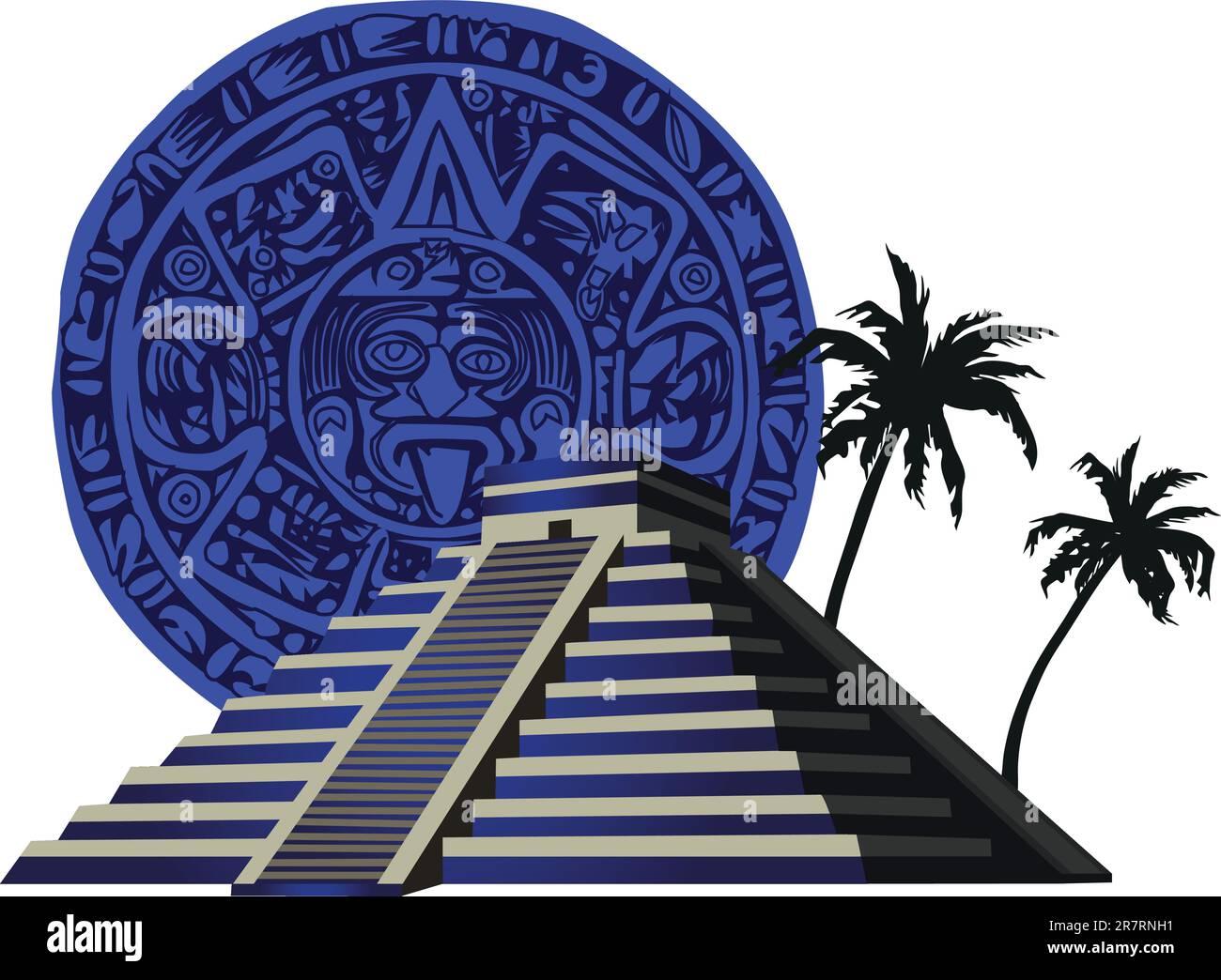 Illustration with ancient Mayan Pyramid and calendar Stock Vector