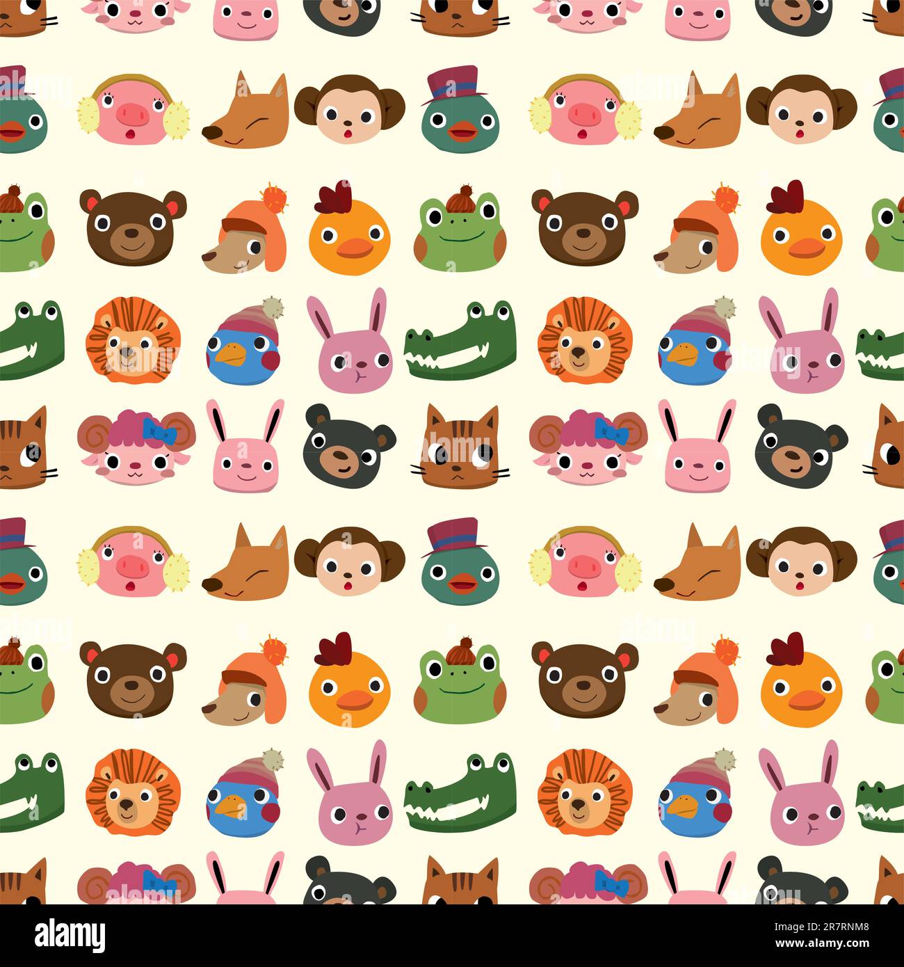 cartoon animal face pattern seamless Stock Vector