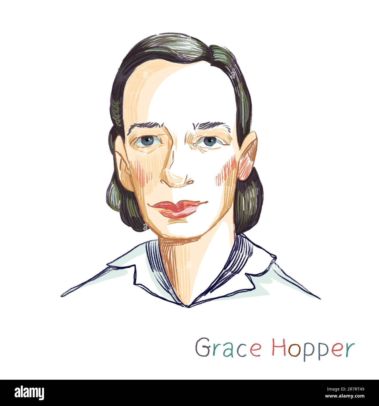 Grace Hopper colored pencil hatched portrait on white background