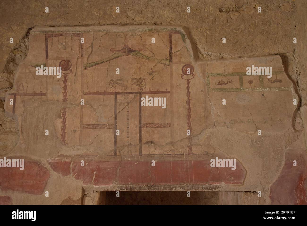 Remains of wall art paintings at the Roman town of Herculaneum, buried ...