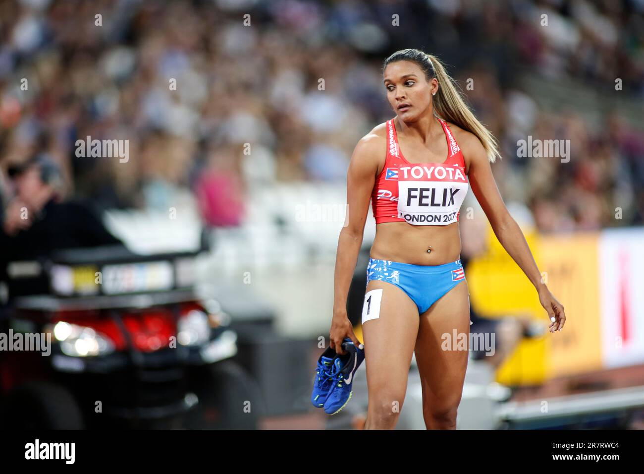 Alysbeth Felix participating in the Heptathlon at the World Athletics