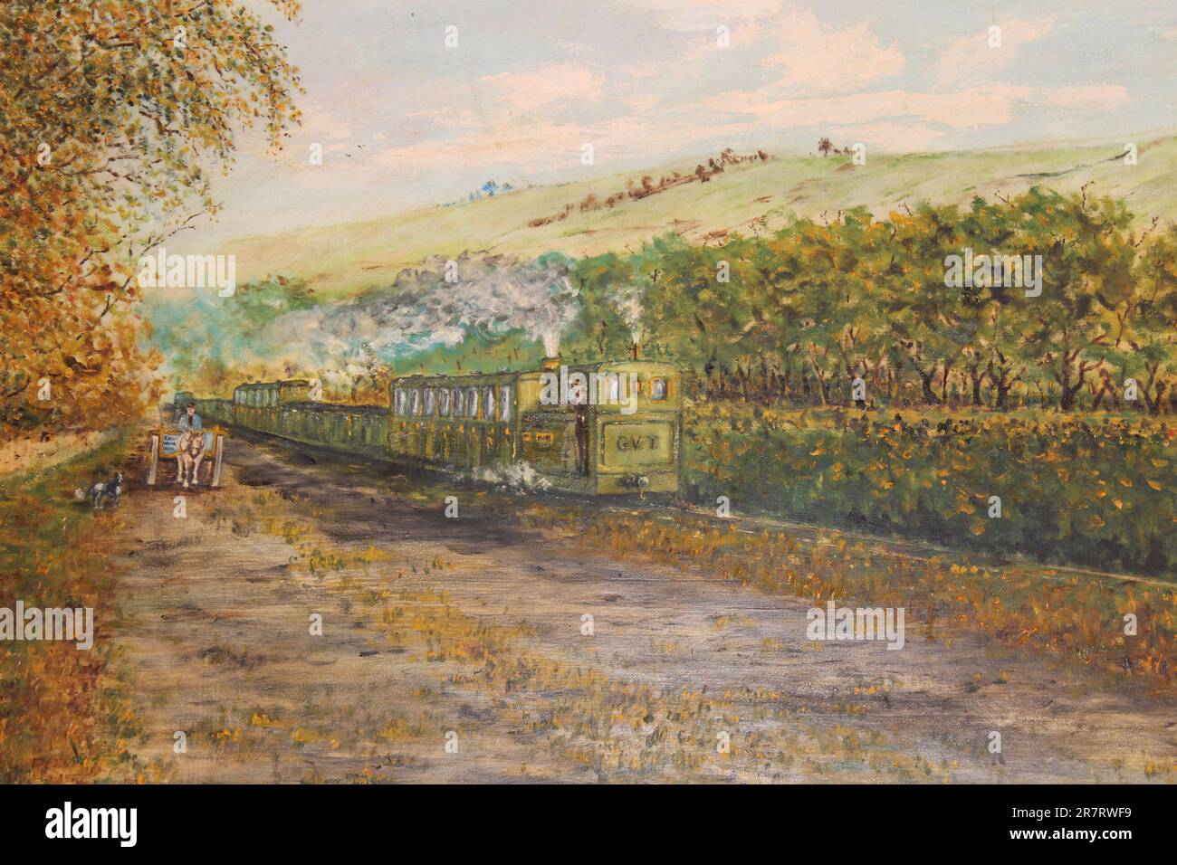 Painting of the former Glyn Valley Tramway Running from Chirk to Glyn Ceiriog Stock Photo