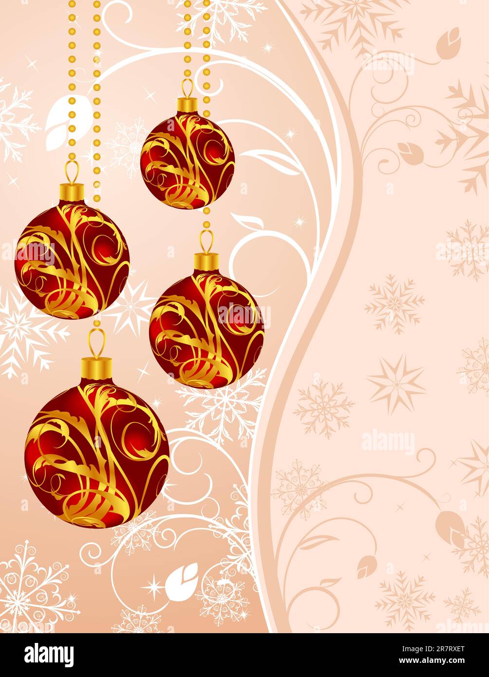 Illustration Christmas floral background with set balls - vector Stock ...