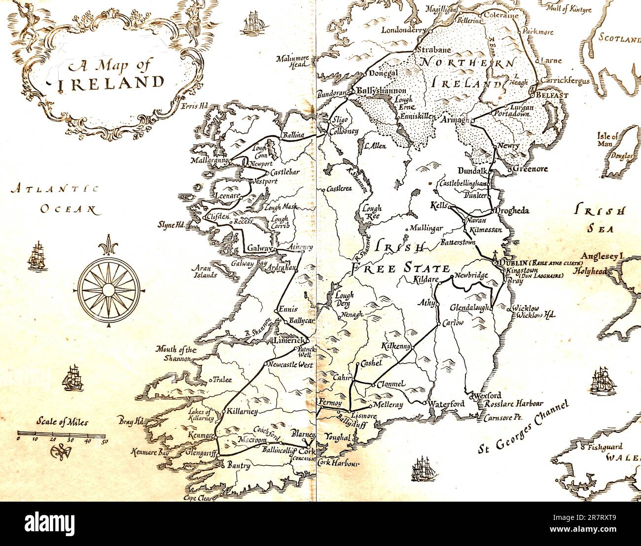 An old map of Ireland 1931. Stock Photo