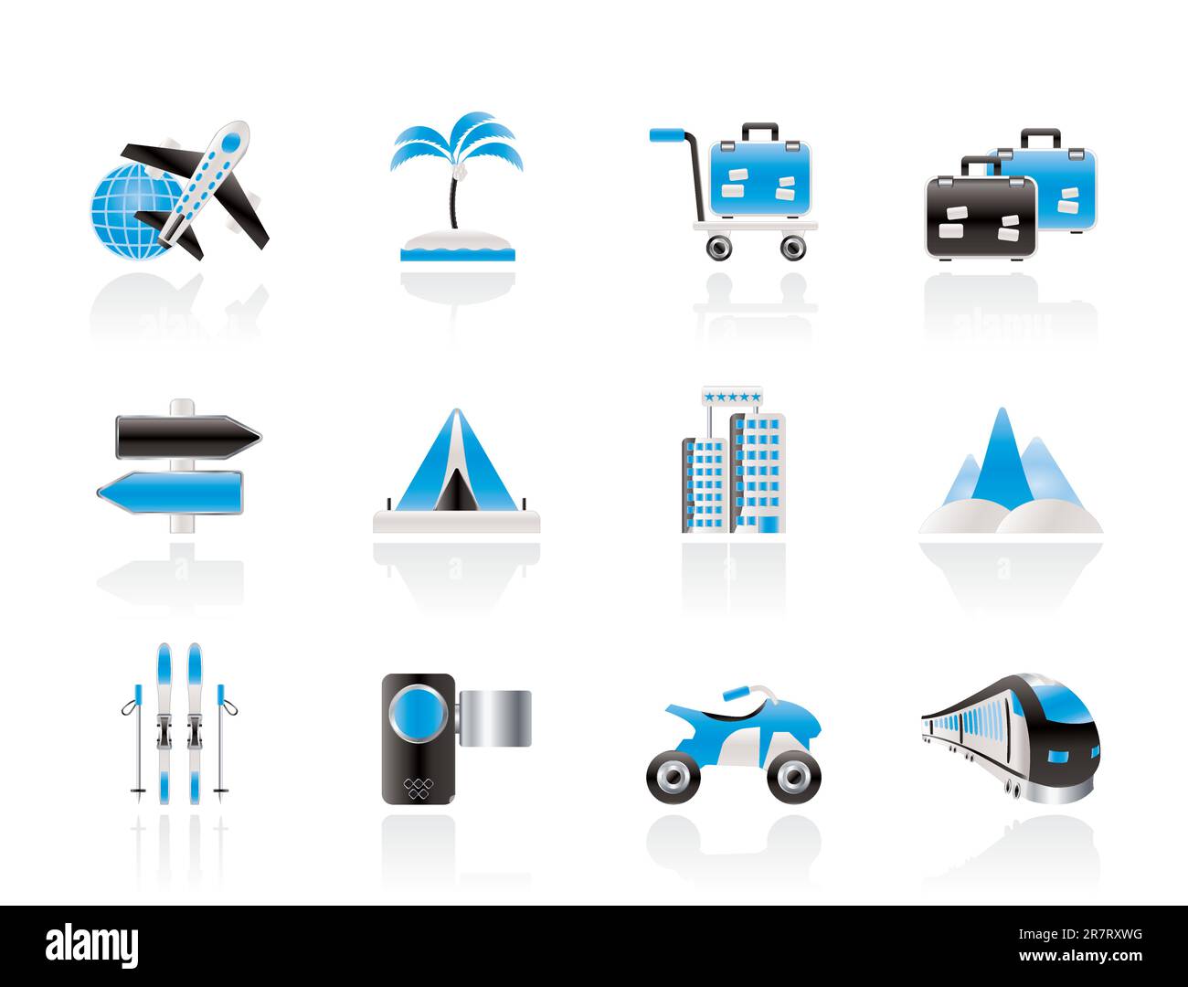 Holiday travel and transportation icons - vector icon set Stock Vector