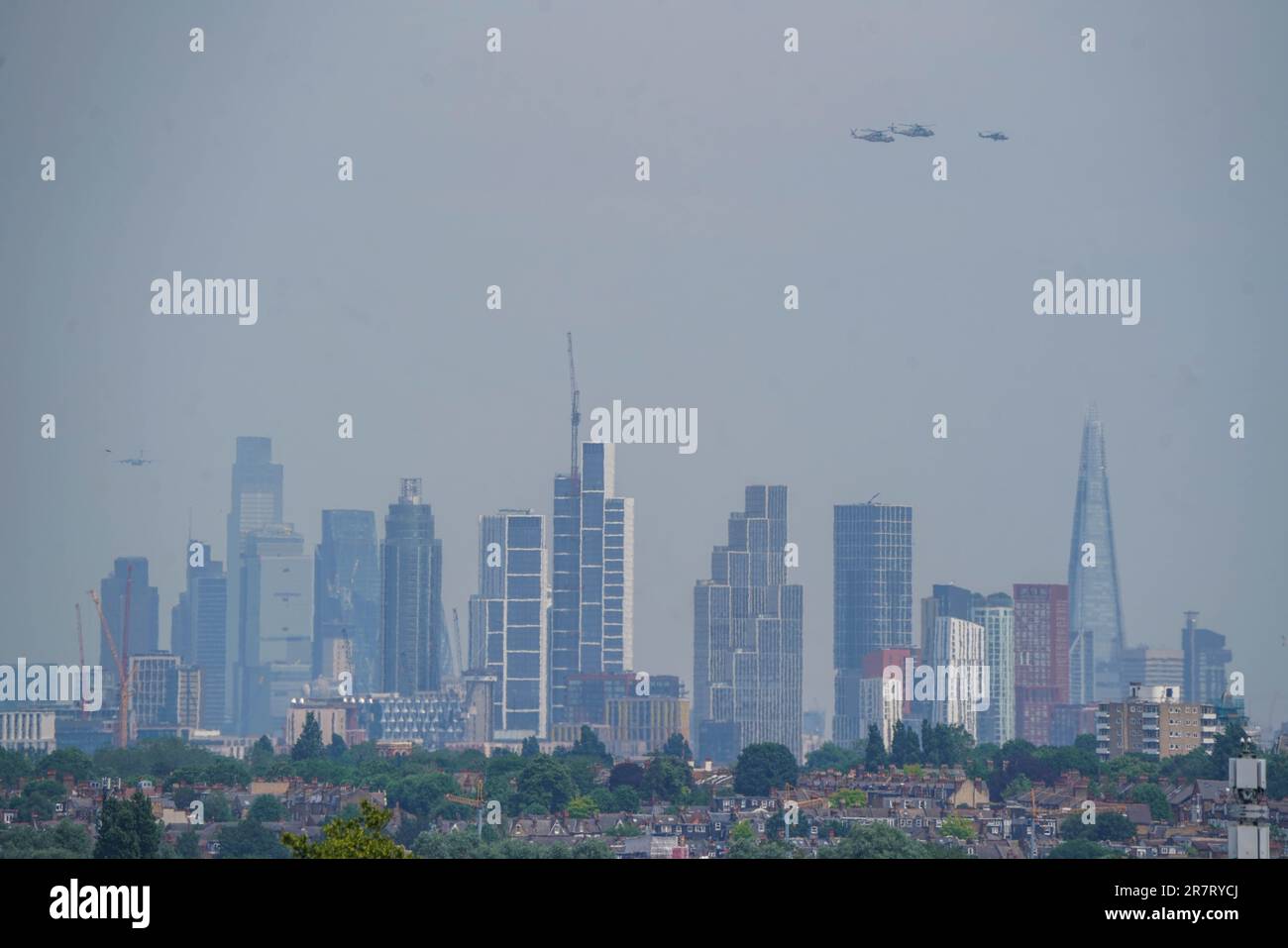London UK. 17 June 2023 .London skyline and financial district seen in