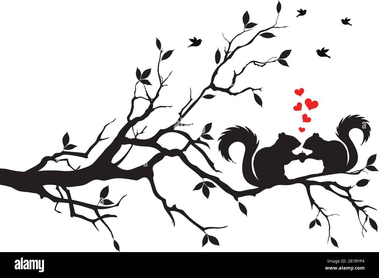 squirrels on tree branch, vector background Stock Vector