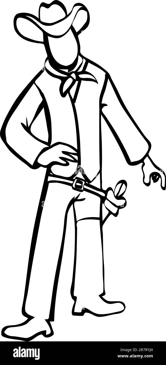 Simplified cowboy illustration in black and white. Isolated Stock ...