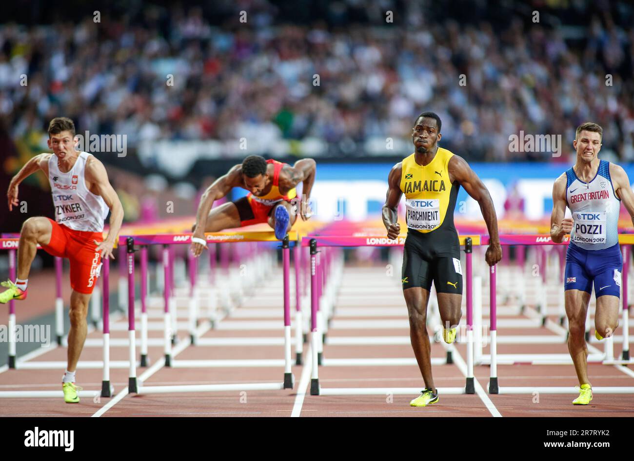 Hansle PARCHMENT winning in the 110m hurdles at the World Athletics