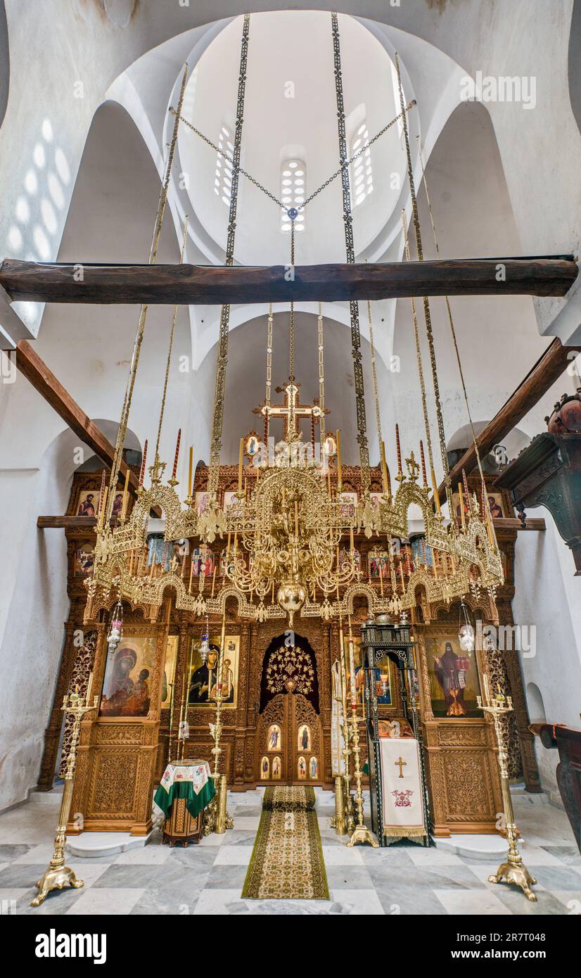 Iconostasis at church in Old Monastery of Agios Dionisios ...