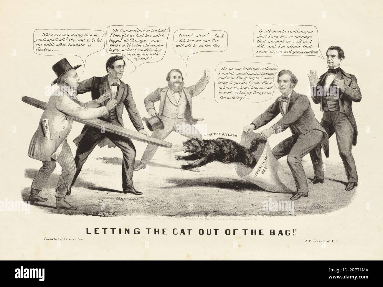 Letting The Cat Out of The Bag 1860 Stock Photo