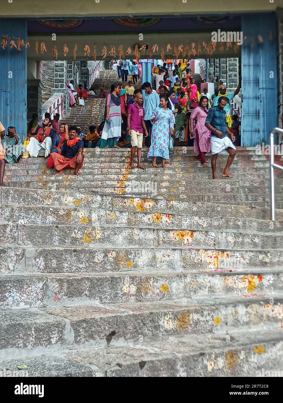 palani hills,palani murugan temple,palani temple,shops in palani,tonsuring head in palani,tonsuring offering in palany,temple tamilnadu,hindu,muruga Stock Photo