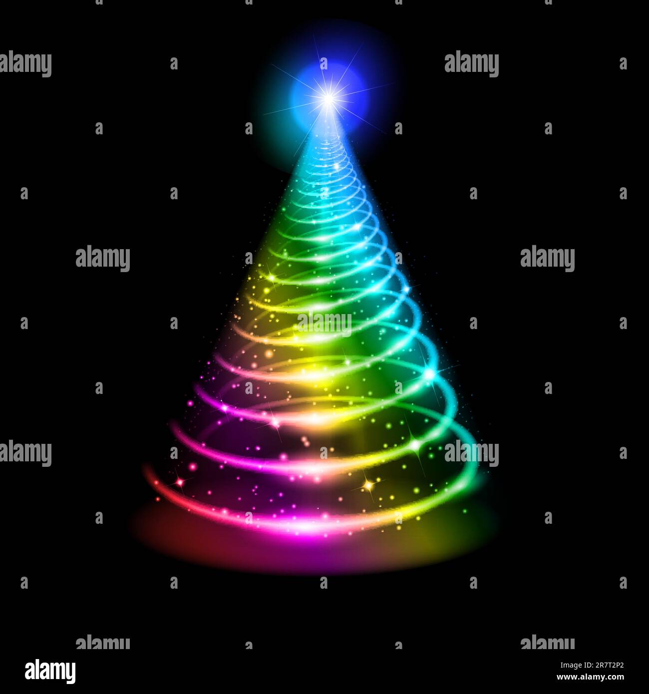 Christmas Tree. Abstract Rainbow Illustration on black background. Stock Vector