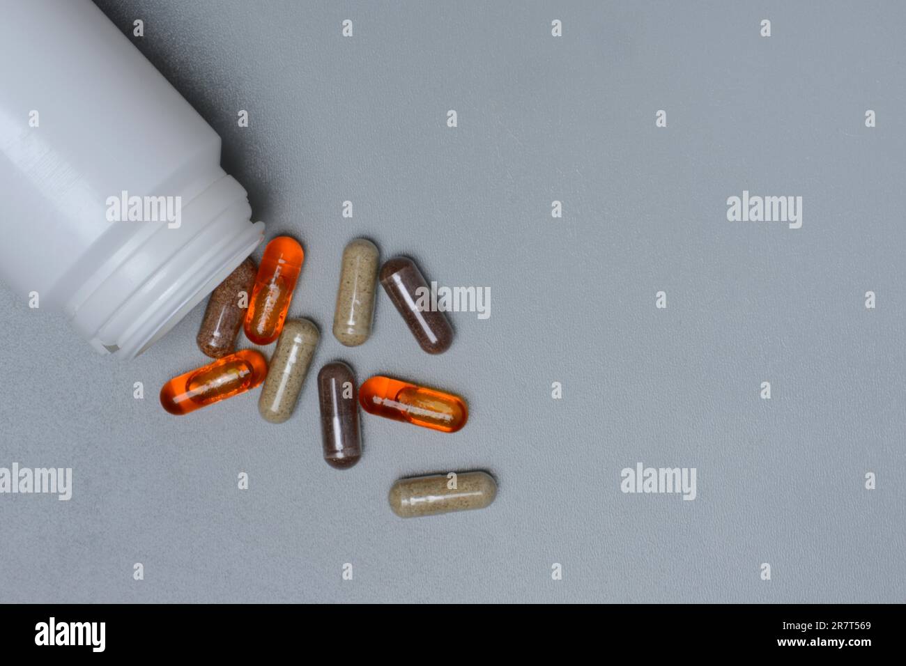 Capsules with food supplements, malnutrition, food photography Stock