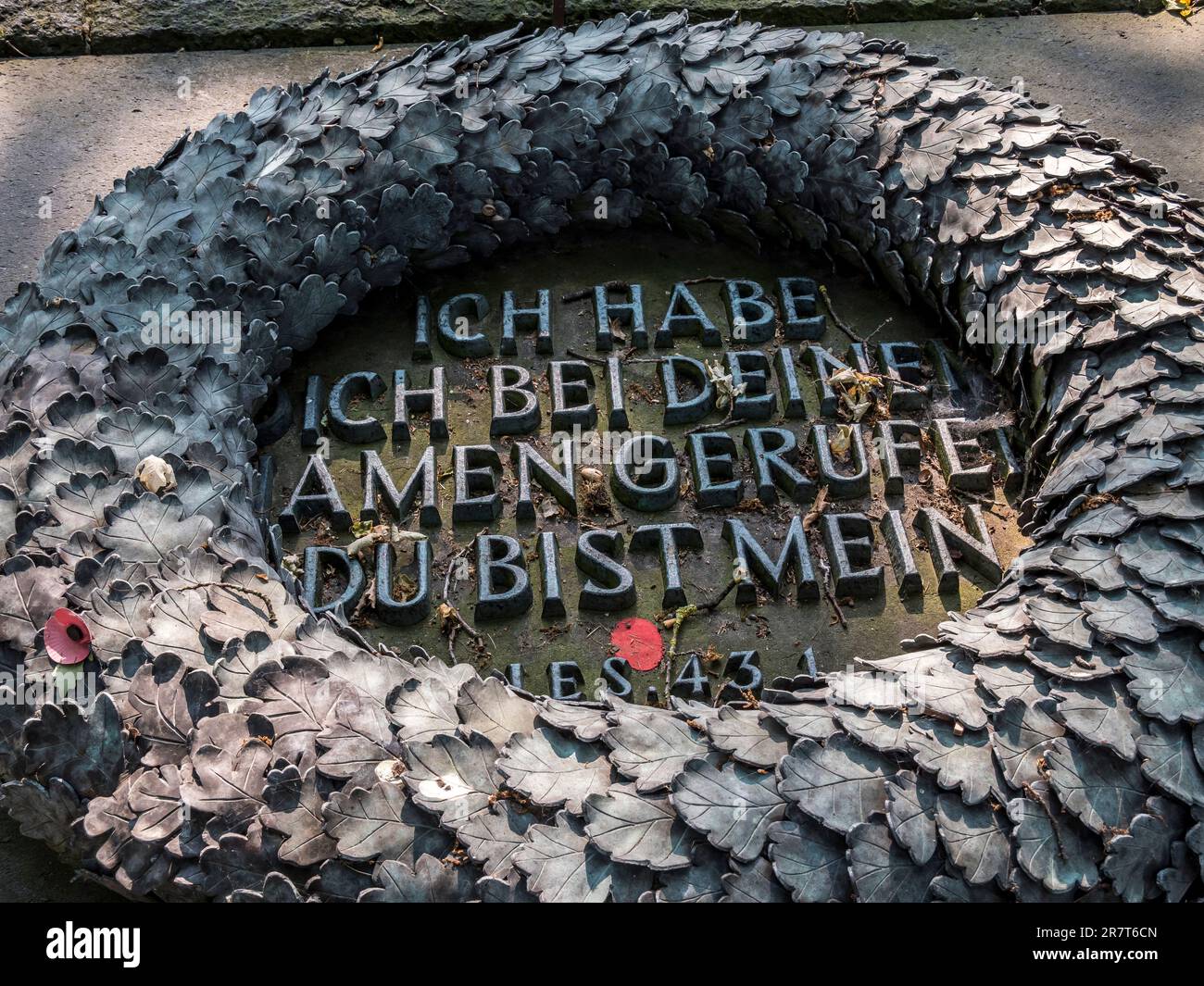 The image is of the Black wreath for soldiers killed in Flanders at theWWI  German Military Cemetery of Langemarck near the Belgium Town of Langemarck  Stock Photo - Alamy