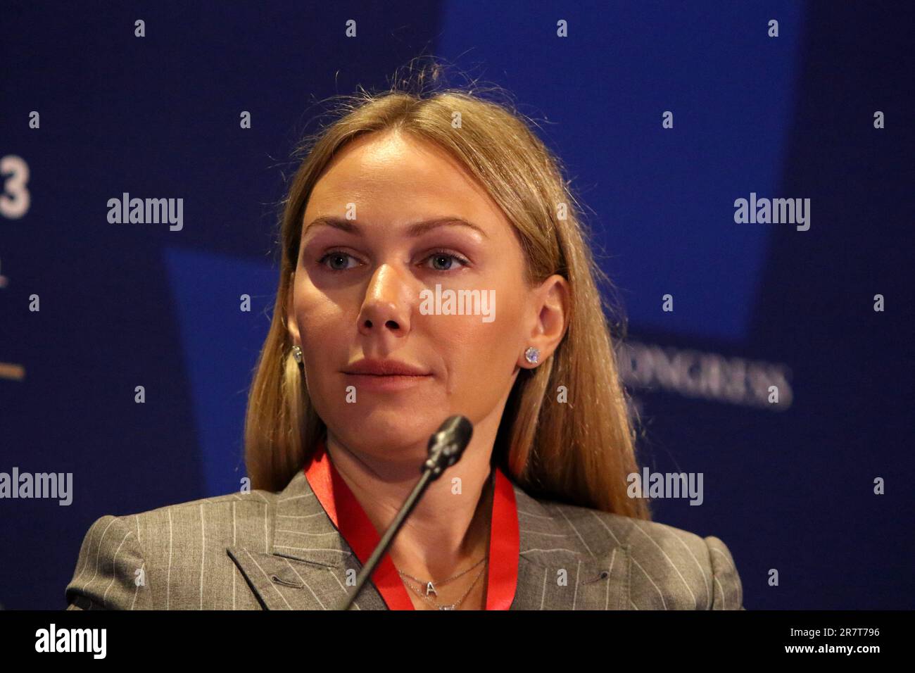 Saint Petersburg, Russia. 16th June, 2023. Anastasia Mikhailova, Director of the communications Directorate, Cherkizovo Group, attends a session on Healthy Eating - Healthy Development in the framework of the St. Petersburg International Economic Forum 2023 (SPIEF 2023). Credit: SOPA Images Limited/Alamy Live News Stock Photo