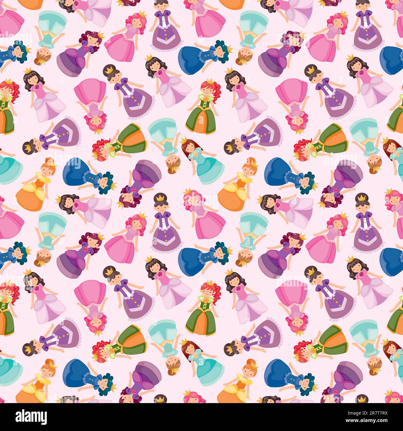 cartoon beautiful princess seamless pattern Stock Vector Image & Art ...