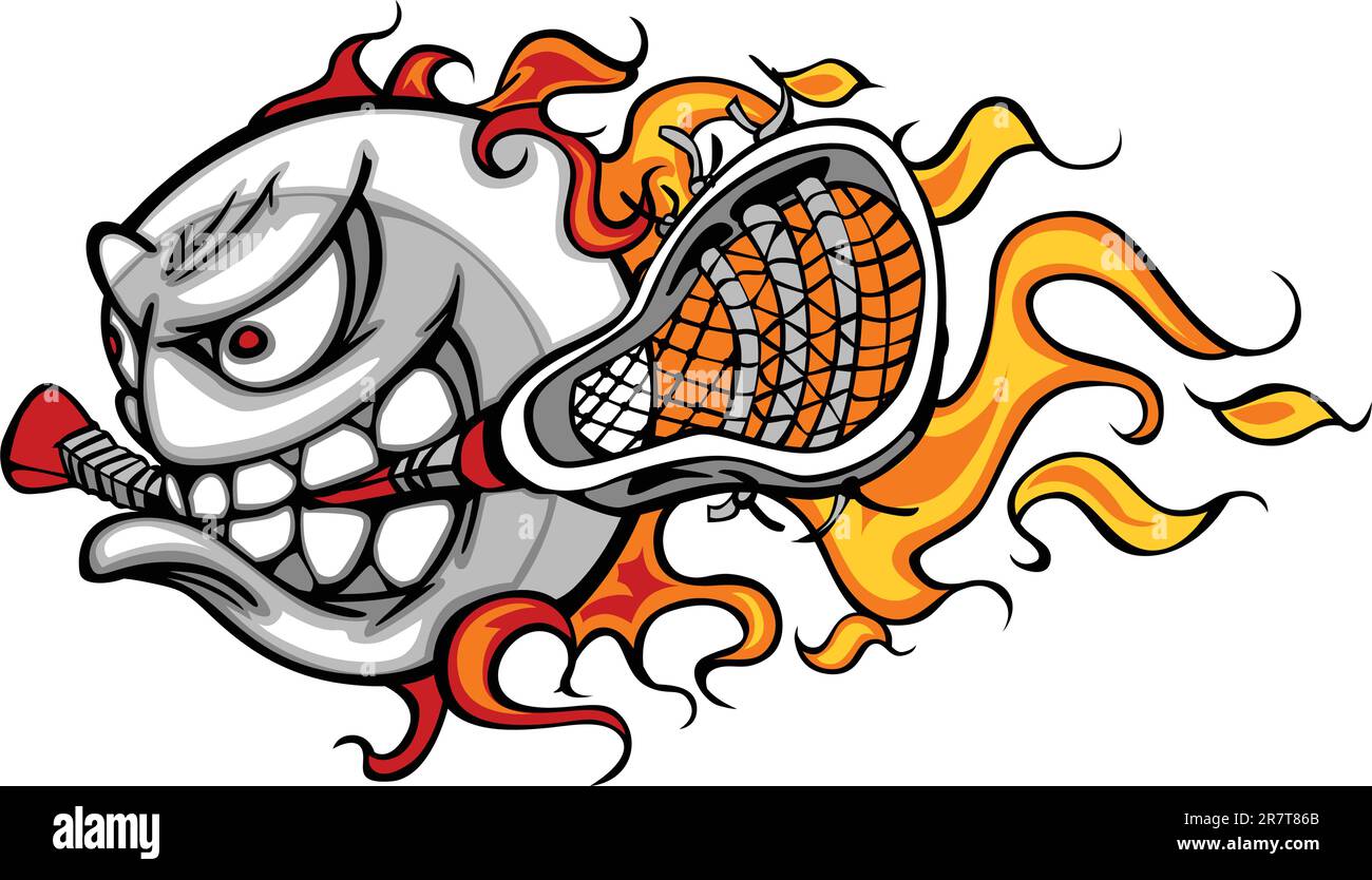 Flaming Lacrosse Ball Face Cartoon Illustration Vector Stock Vector