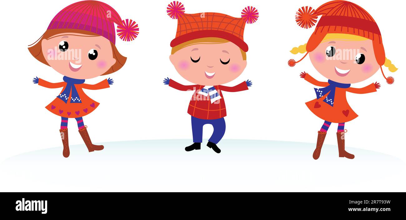 Collection of cute winter children. Vector cartoon Illustration Stock ...