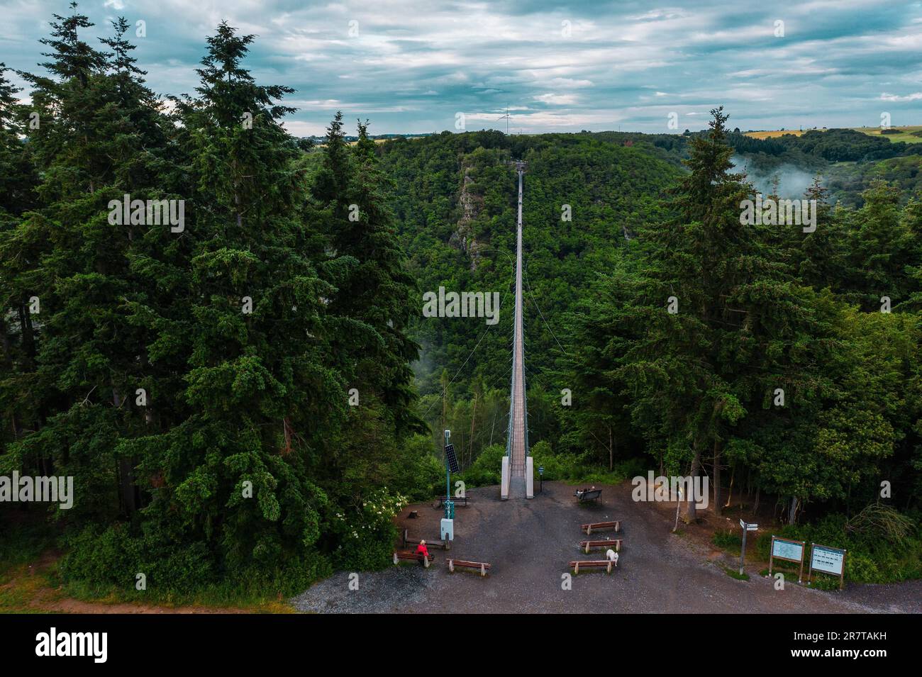 Panoramic view of the Geierlay suspension bridge in its entire length ...