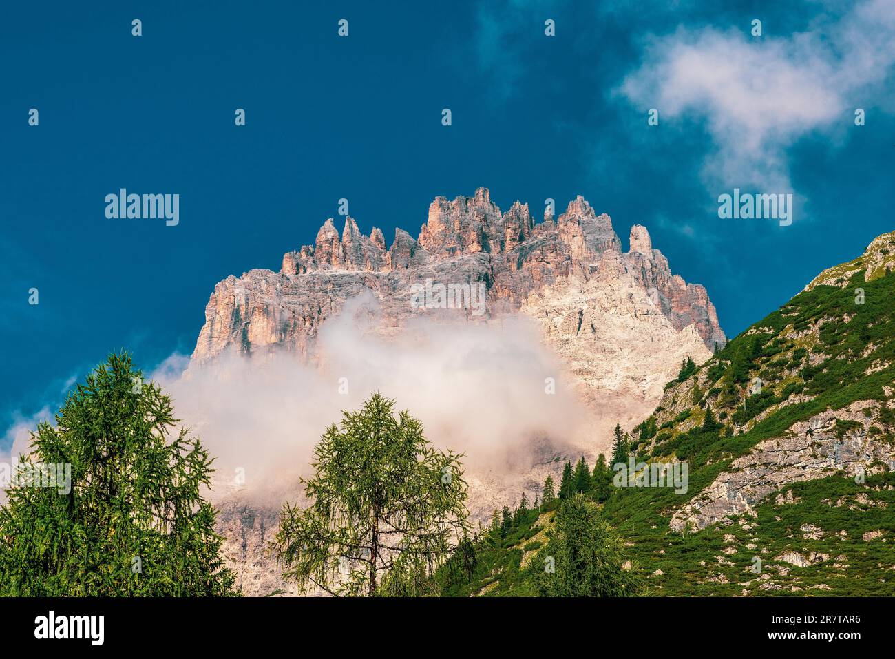 Panoramic view of the Dolomites, Italy. Dreischusterspitze the highest