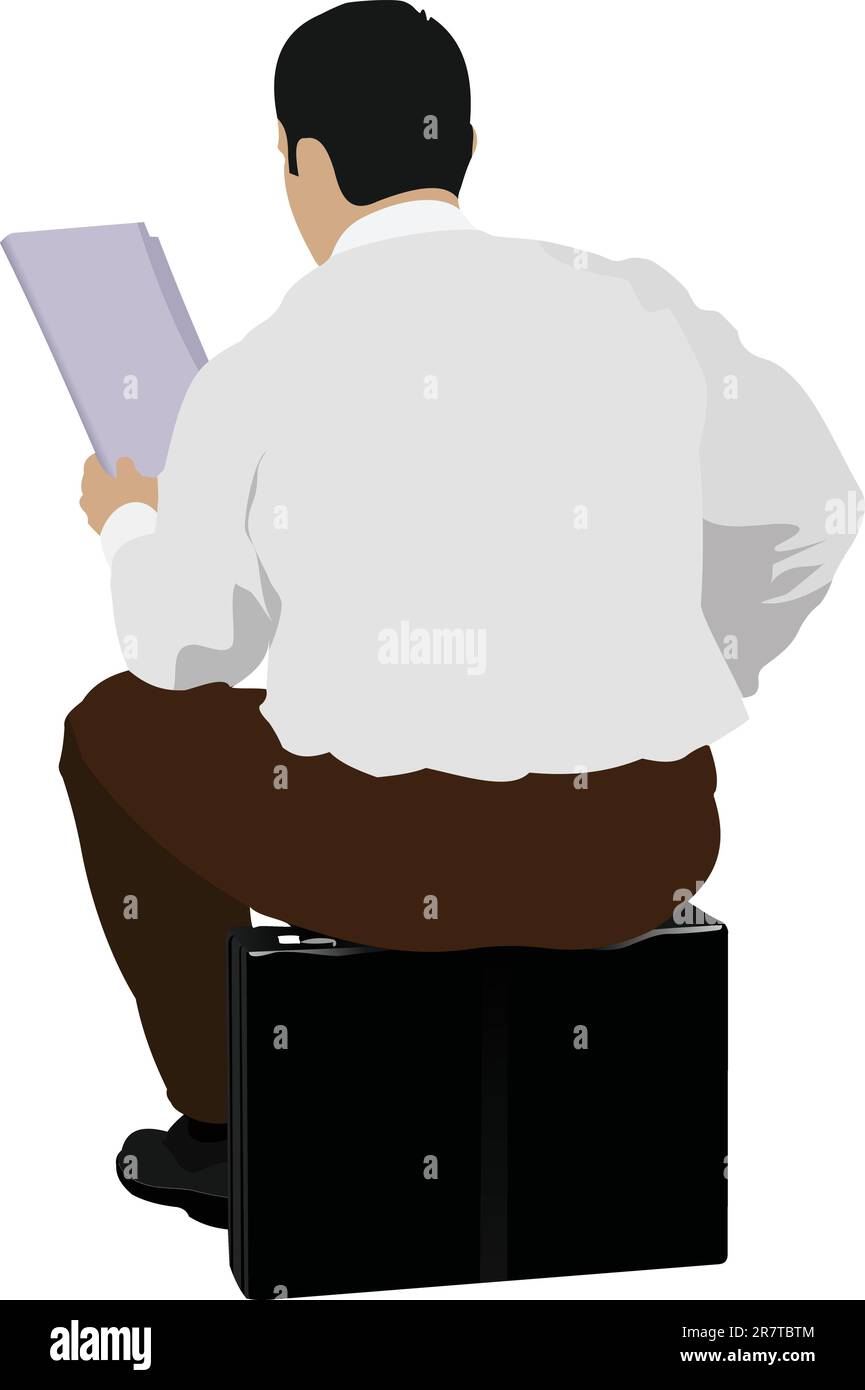 Sitting Businessman reading a newspaper Stock Vector