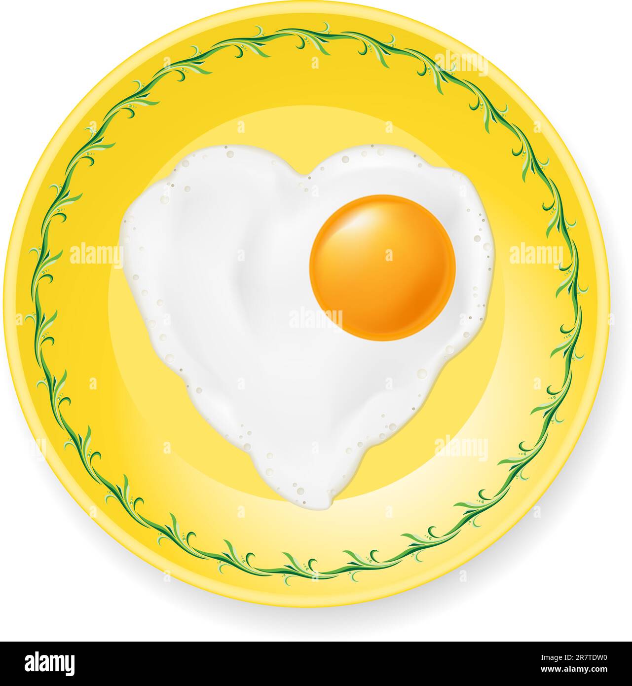 Heart-shaped fried egg on plate. Illustration on white background Stock Vector