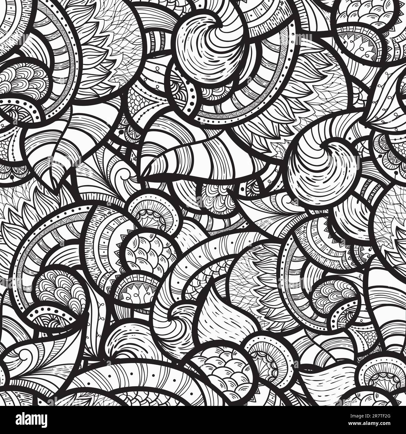 vector seamless ethnic doodle monochrome pattern Stock Vector Image ...