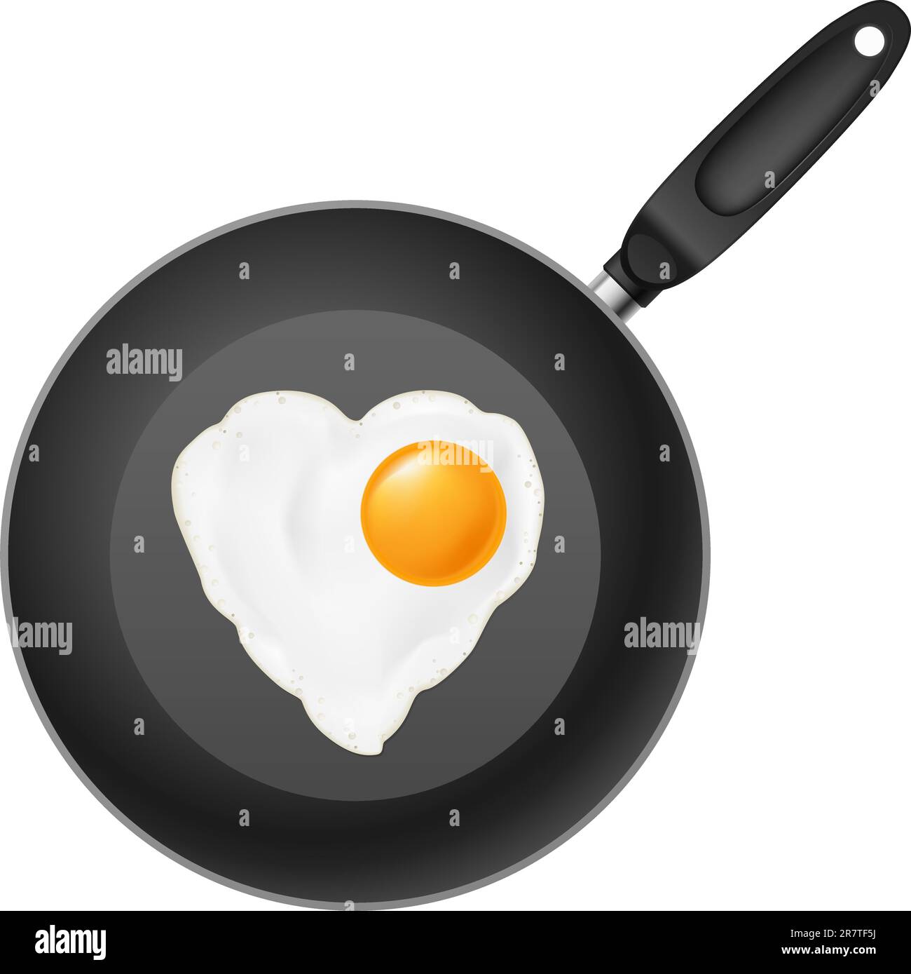 Frying pan with heart-shaped fried egg. Illustration on white background Stock Vector