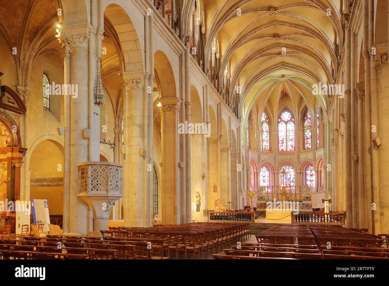 Interior view of the Romanesque St-Jean Cathedral, Saint John's Church, Saint, Romanesque, Besancon, Doubs, France Stock Photo