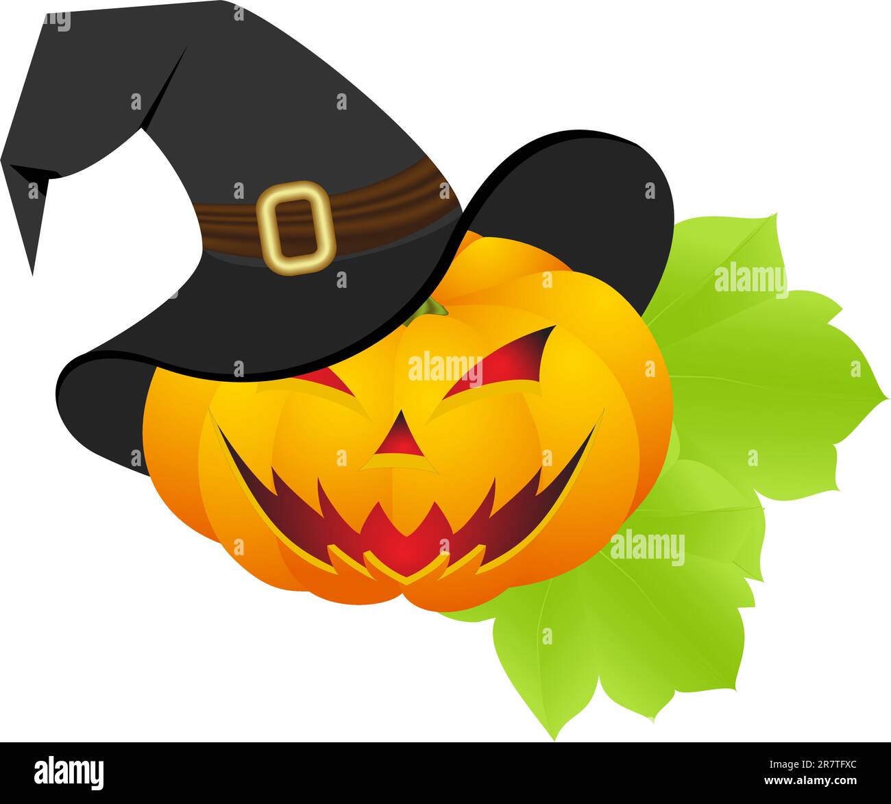 Halloween pumpkin with witch's hat isolated on a white. Vector ...